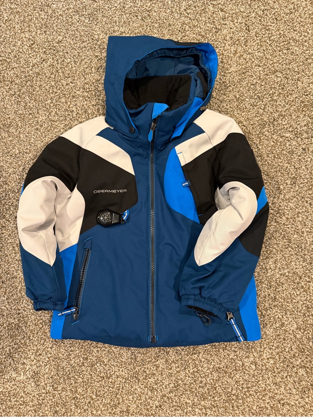 Obermeyer Blue, Black & White Kids' Hooded Raincoat
